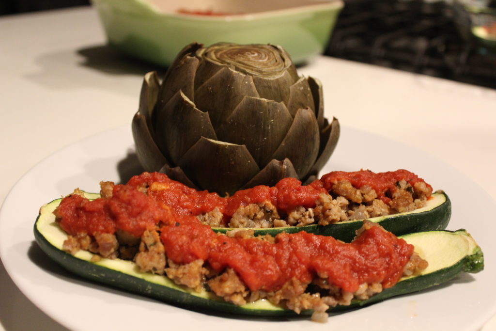 Italian Sausage Zucchini Boats