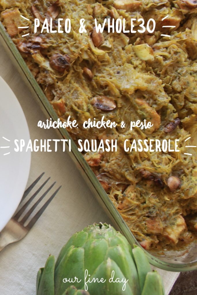 Artichoke, Chicken and Pesto Spaghetti Squash Casserole