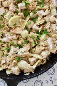 One Pan Chicken & Artichoke Cauliflower Rice