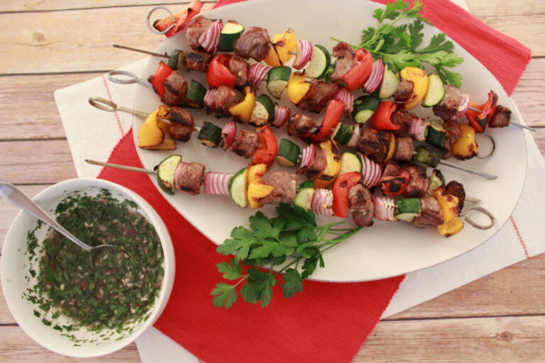 Grilled Steak Kebabs with Chimichurri Sauce