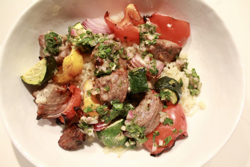 Grilled Steak Kebabs with Chimichurri Sauce