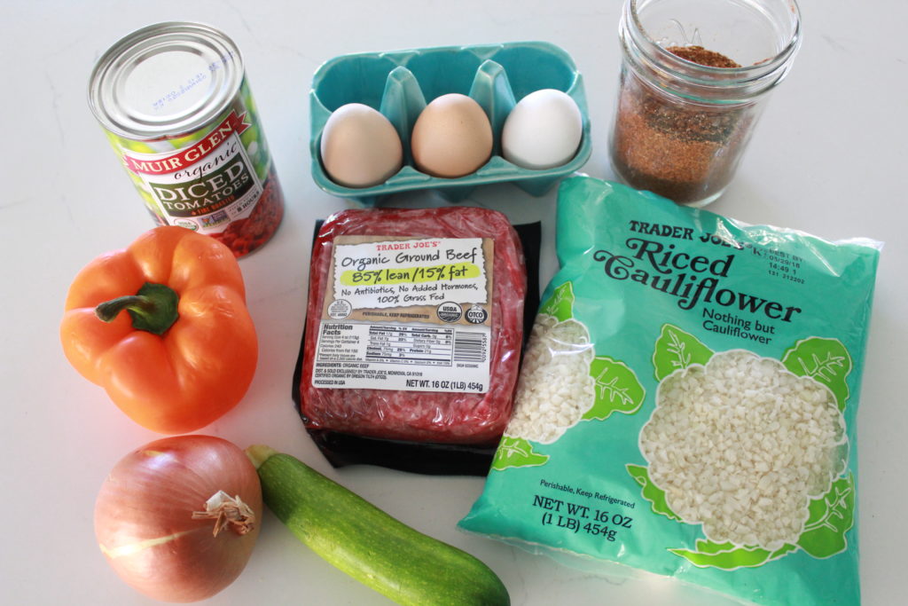 (Almost 5 Ingredient) Cauliflower Rice Taco Casserole
