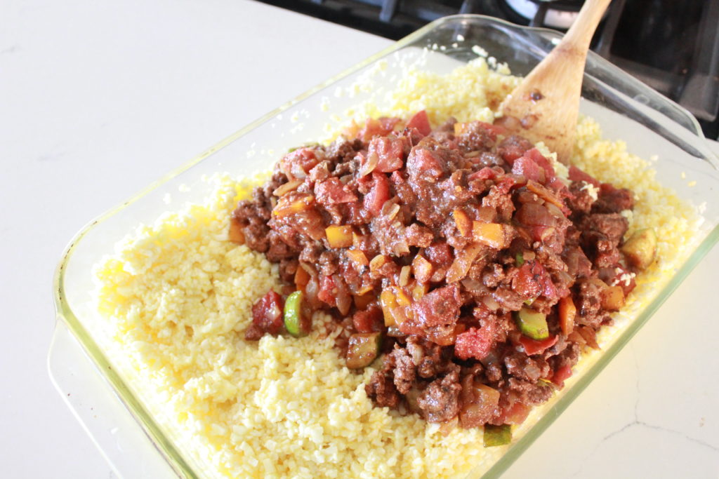 (Almost 5 Ingredient) Cauliflower Rice Taco Casserole