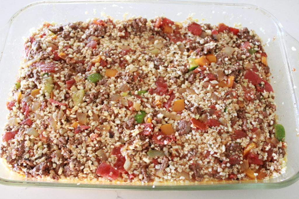 (Almost 5 Ingredient) Cauliflower Rice Taco Casserole